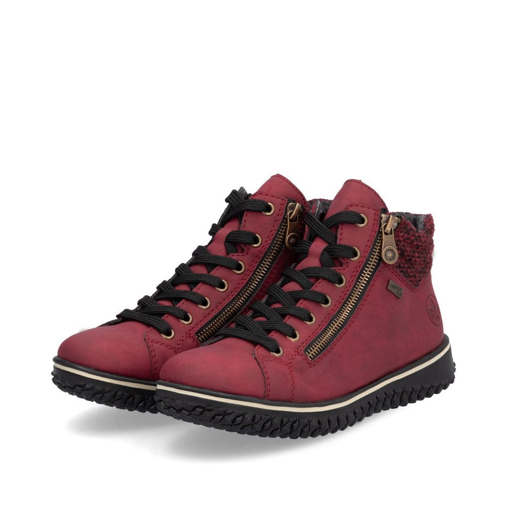 Rieker Tex Z4263 Ladies Water Resistant Fleece Lined Double Zip/Lace Up Boots Red