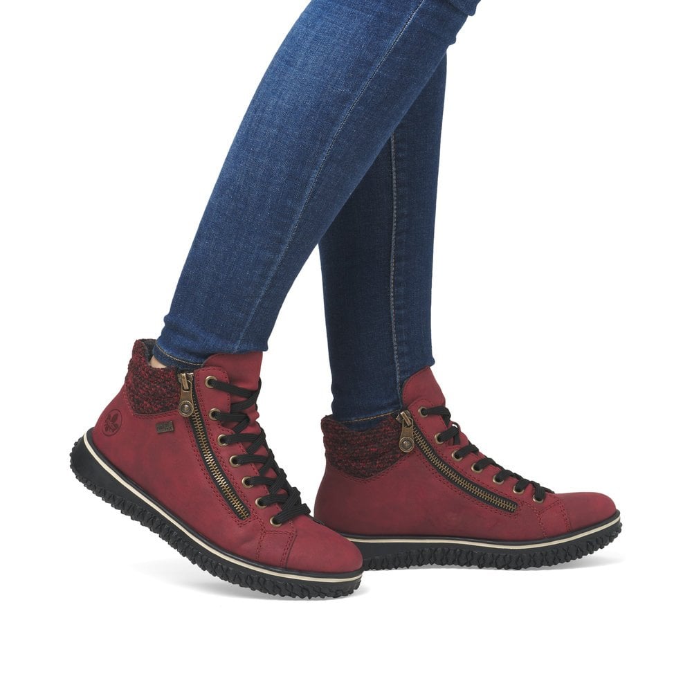 Rieker Tex Z4263 Ladies Water Resistant Fleece Lined Double Zip/Lace Up Boots Red
