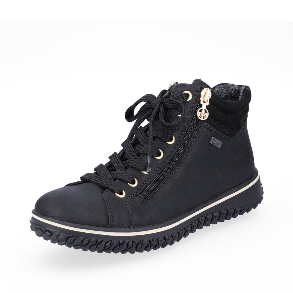 RIEKER TEX Z4263 LADIES WATER RESISTANT FLEECE LINED DOUBLE ZIP/LACE UP BOOTS BLACK
