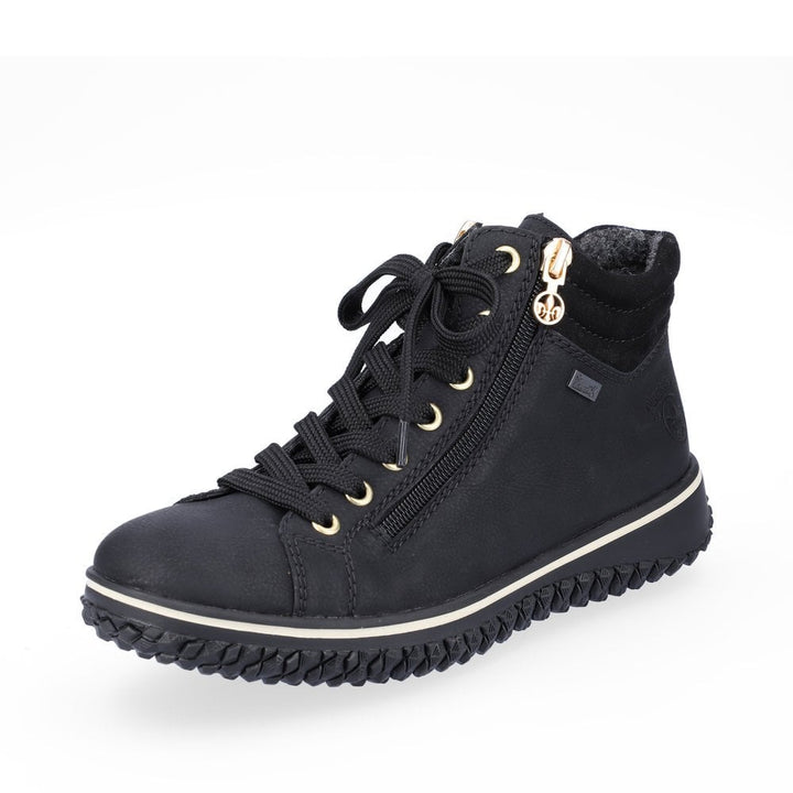 RIEKER TEX Z4263 LADIES WATER RESISTANT FLEECE LINED DOUBLE ZIP/LACE UP BOOTS BLACK