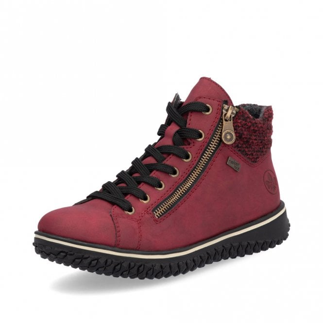 Rieker Tex Z4263 Ladies Water Resistant Fleece Lined Double Zip/Lace Up Boots Red