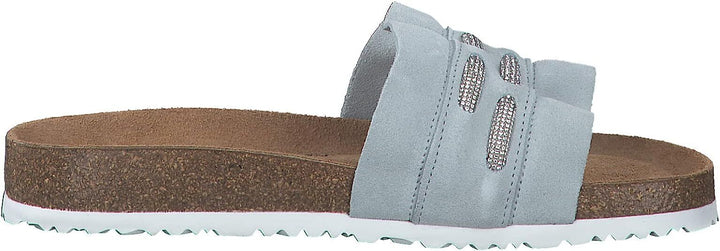 Tamaris 27410 Ladies Light Blue Suede Jewelled Rope Detail Slip On Slider Sandal