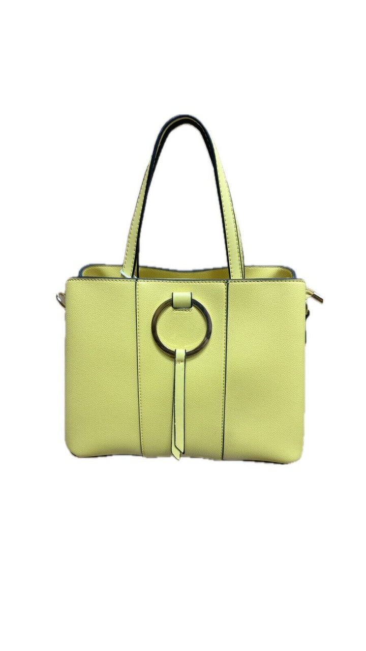 Long & Son Ladies Faux Leather Detachable Strap Top Handle Tote Handbag With Hoop Yellow