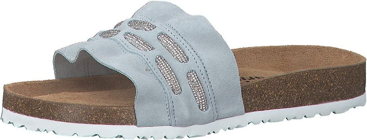 Tamaris 27410 Ladies Light Blue Suede Jewelled Rope Detail Slip On Slider Sandal