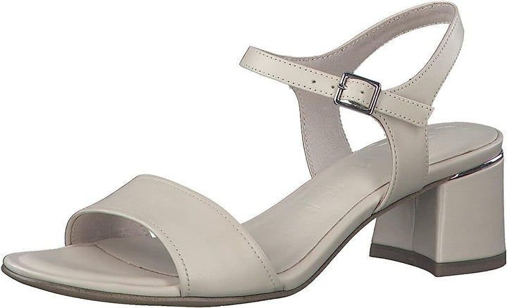 Tamaris 28232 Ladies Ivory Leather Block Heel Slingback Buckle Open Toe Sandals