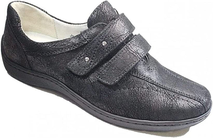 Waldlaufer Henni WIDE FIT Black Nubuck Leather Casual Double Strap Shoe Size 4.5