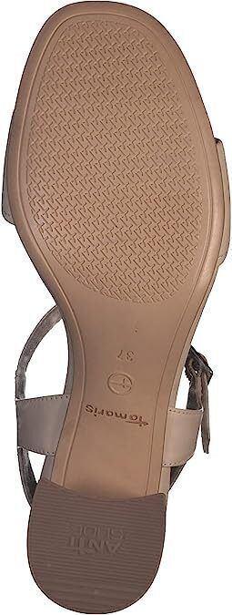 Tamaris 28232 Ladies Ivory Leather Block Heel Slingback Buckle Open Toe Sandals