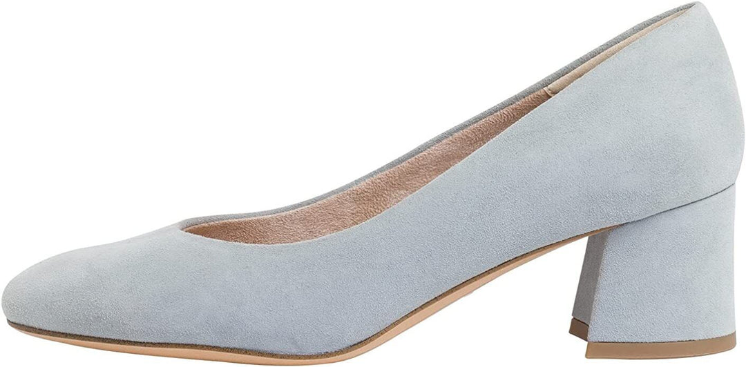 Tamaris 22424 Ladies Sky Blue Suede Leather Soft Footbed Block Heel Court Shoes