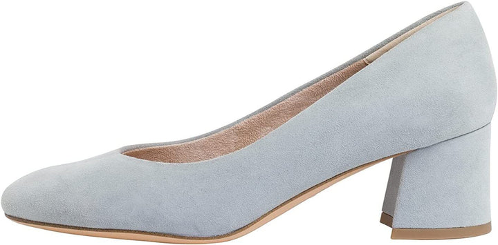 Tamaris 22424 Ladies Sky Blue Suede Leather Soft Footbed Block Heel Court Shoes