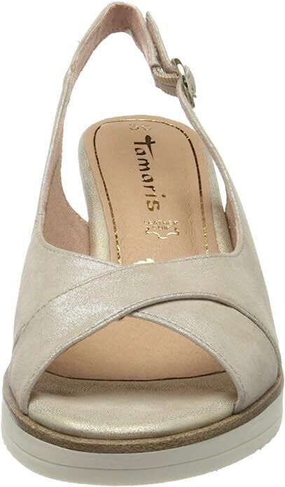 Tamaris 28311 Ladies Champagne Leather Crossover Strap Espadrille Wedge Sandals