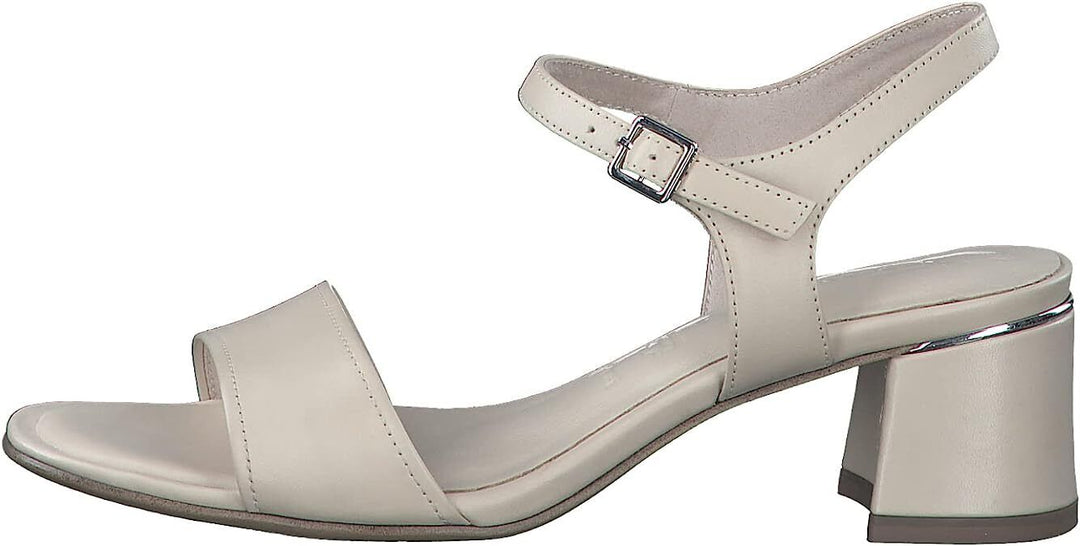 Tamaris 28232 Ladies Ivory Leather Block Heel Slingback Buckle Open Toe Sandals