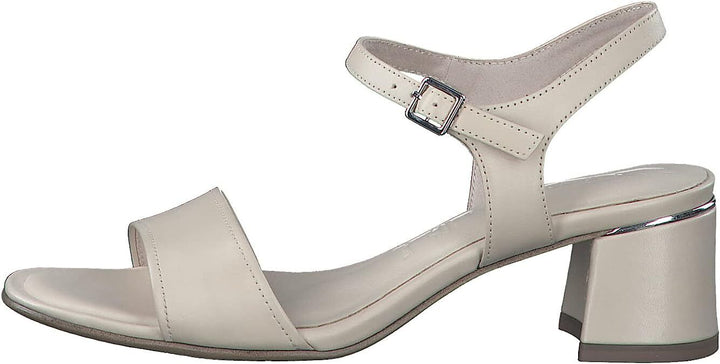 Tamaris 28232 Ladies Ivory Leather Block Heel Slingback Buckle Open Toe Sandals