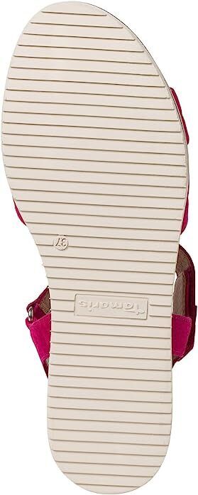 Tamaris 28225 Ladies Fuchsia Leather Crossover Strap Cushioned Wedge Heel Sandal