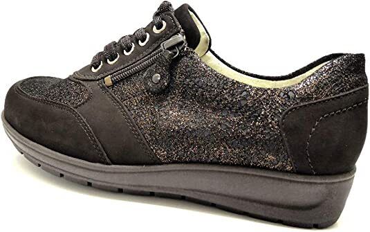 Waldlaufer 812014 Mimi Brown Nubuck Leather WIDE FIT Flat Lace Up Shoes With Zip