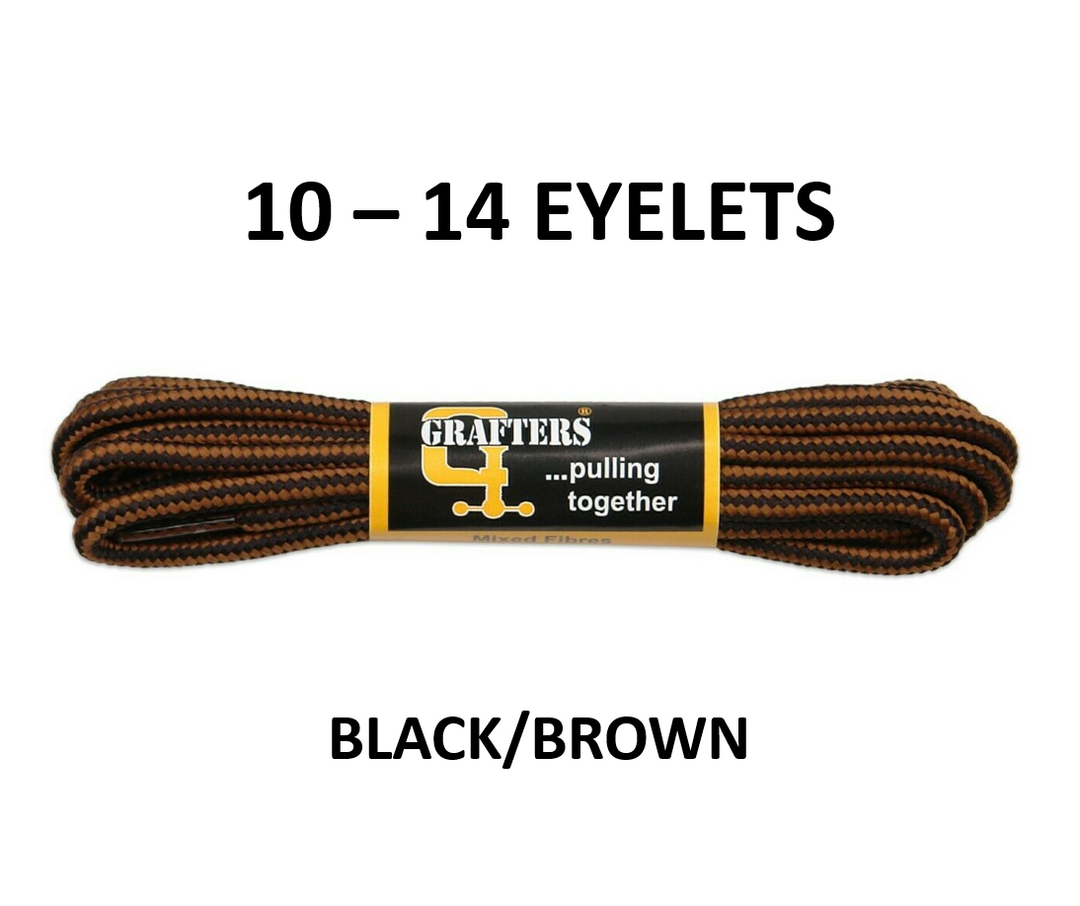 Grafters 210cm Black & Brown Strong Shoe Laces For 10 - 14 Eyelet Work Boots