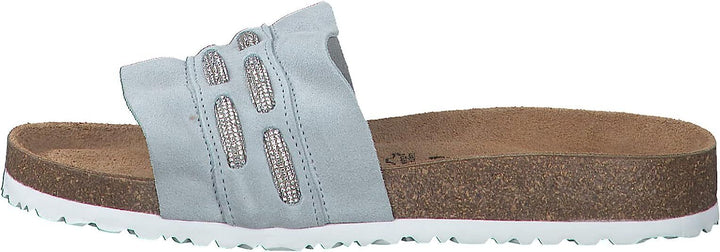 Tamaris 27410 Ladies Light Blue Suede Jewelled Rope Detail Slip On Slider Sandal