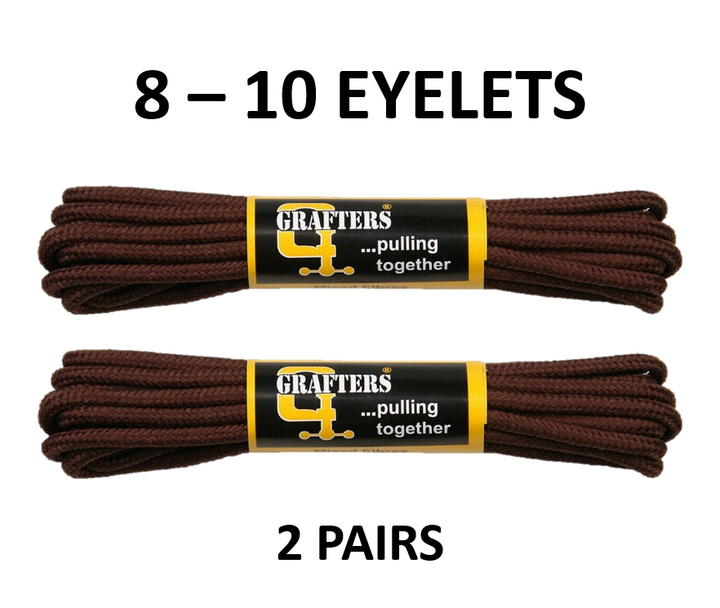 2 Pairs of 140cm Brown Strong Round Shoe Laces For 8-10 Eyelets Work Boots