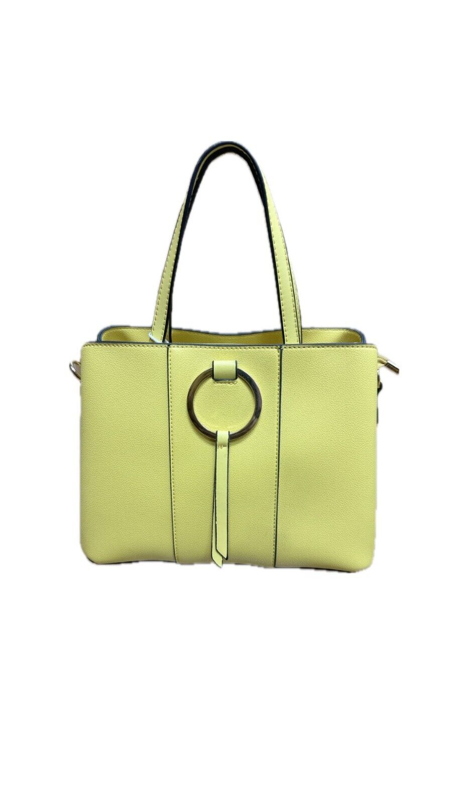 Long & Son Ladies Faux Leather Detachable Strap Top Handle Tote Handbag With Hoop Yellow