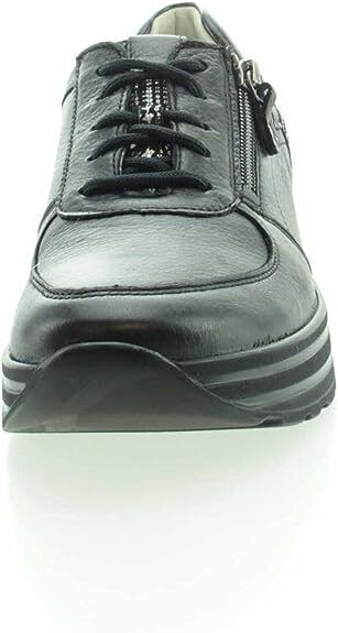 Waldlaufer H-Lana Ladies Wide Fit Black Deerskin Leather Lace/Zip Up Trainer