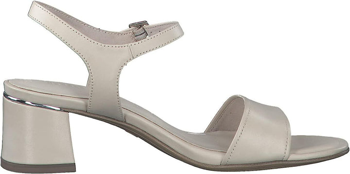 Tamaris 28232 Ladies Ivory Leather Block Heel Slingback Buckle Open Toe Sandals