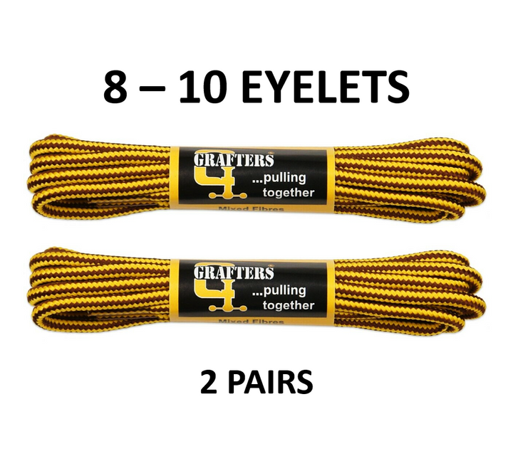 Grafters 2 Pairs of 140cm Yellow & Brown Strong Round Shoe Laces For 8-10 Eyelets Boots