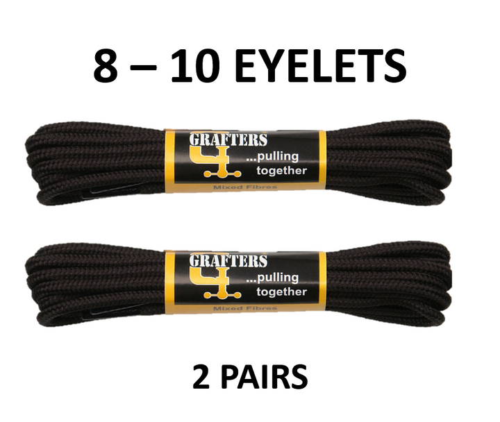 2 Pairs of 140cm Quality Black Round Shoe Laces For 8-10 Eyelets Boots