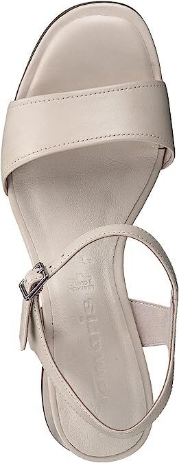 Tamaris 28232 Ladies Ivory Leather Block Heel Slingback Buckle Open Toe Sandals