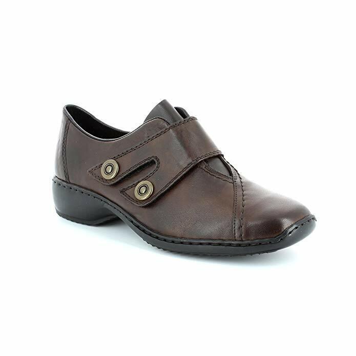 Ladies Rieker L3868 Soft Brown Leather Antistress Sole Double Touch Fasten Shoes