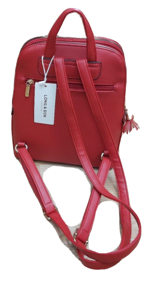 Long Son Ladies Faux Leather V Quilted Adjustable Straps Backpack Red