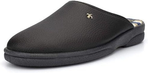 Sleepers Dwight  Mens Black Slip On Tartan Insole Wedge Heel Mule Slippers