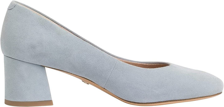 Tamaris 22424 Ladies Sky Blue Suede Leather Soft Footbed Block Heel Court Shoes