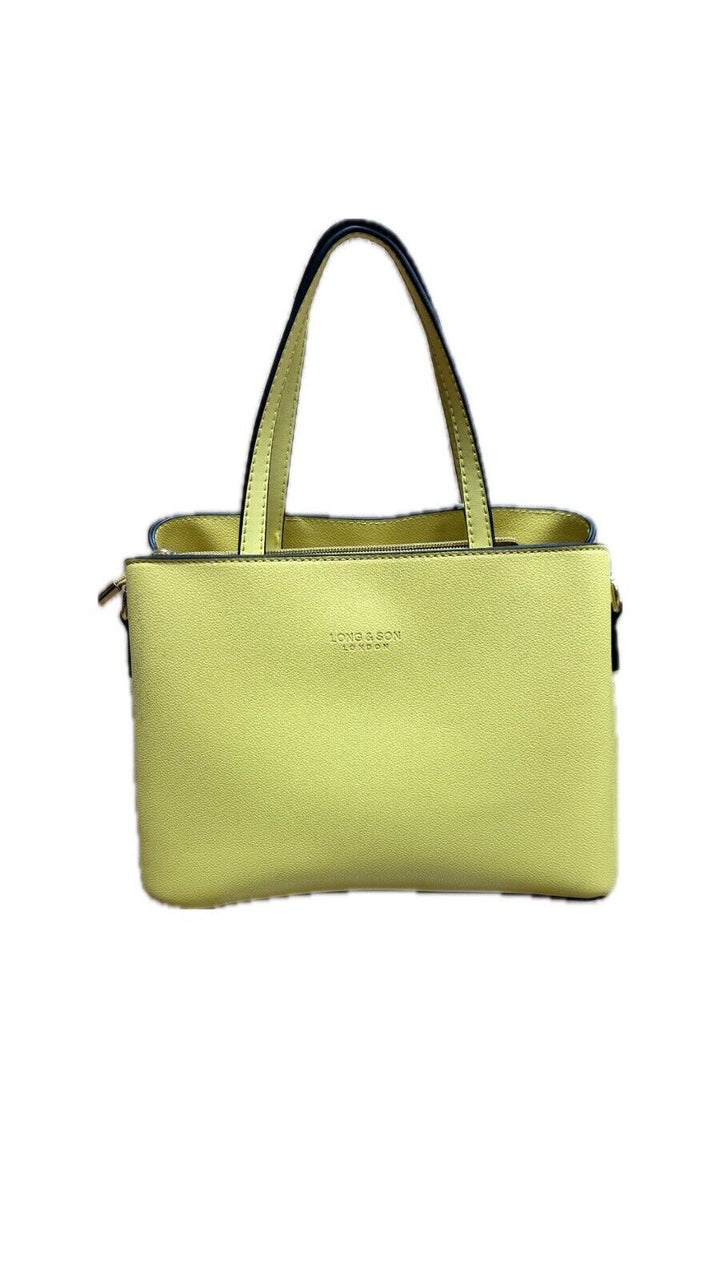 Long & Son Ladies Faux Leather Detachable Strap Top Handle Tote Handbag With Hoop Yellow