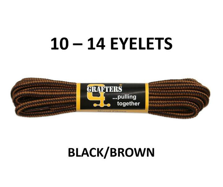 Grafters 210cm Black & Brown Strong Shoe Laces For 10 - 14 Eyelet Work Boots