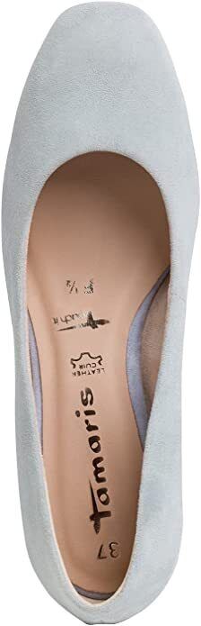 Tamaris 22424 Ladies Sky Blue Suede Leather Soft Footbed Block Heel Court Shoes