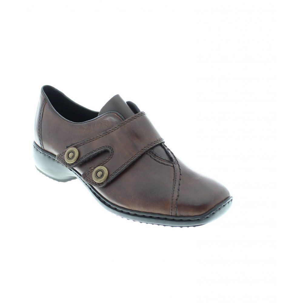 Ladies Rieker L3868 Soft Brown Leather Antistress Sole Double Touch Fasten Shoes