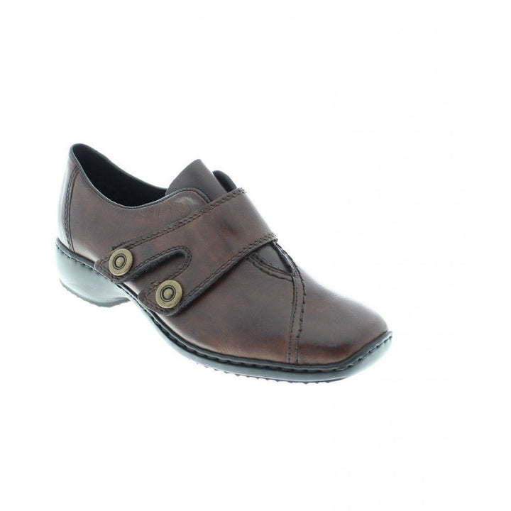Ladies Rieker L3868 Soft Brown Leather Antistress Sole Double Touch Fasten Shoes