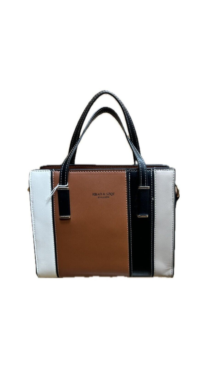 Ladies Tan Multi Faux Leather Detachable Cross body Strap Top Handle Handbag
