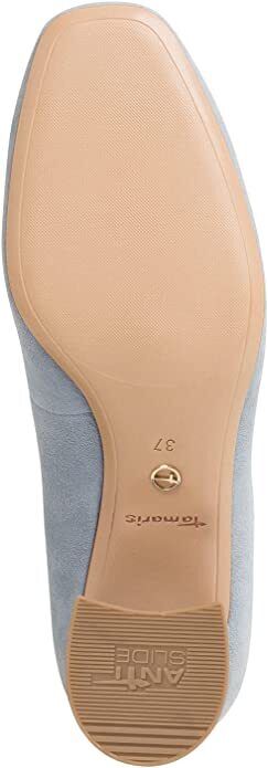 Tamaris 22424 Ladies Sky Blue Suede Leather Soft Footbed Block Heel Court Shoes