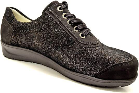 Waldlaufer 812014 Mimi Brown Nubuck Leather WIDE FIT Flat Lace Up Shoes With Zip