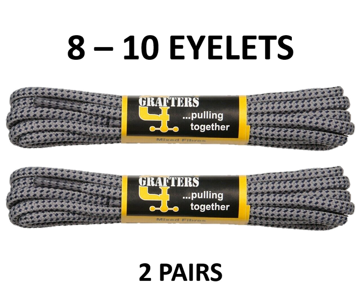 2 PAIRS OF GRAFTERS 140CM GREY STRONG ROUND HIKING WORK BOOT SHOE LACES