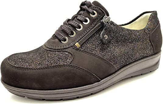 Waldlaufer 812014 Mimi Brown Nubuck Leather WIDE FIT Flat Lace Up Shoes With Zip