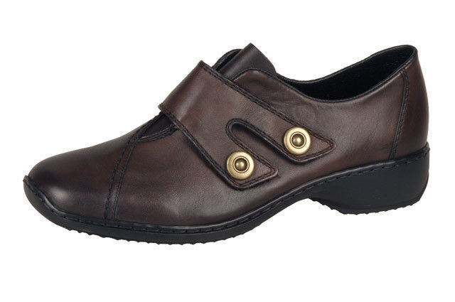 Ladies Rieker L3868 Soft Brown Leather Antistress Sole Double Touch Fasten Shoes